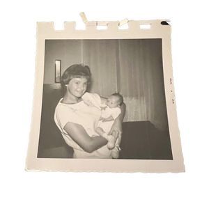Vintage Black & White Photo Picture Of Young Woman Posing With‎ Baby Infant